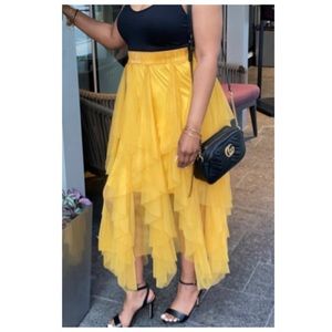 Worn ONCE Yellow Tulle Ruffle Maxi Skirt